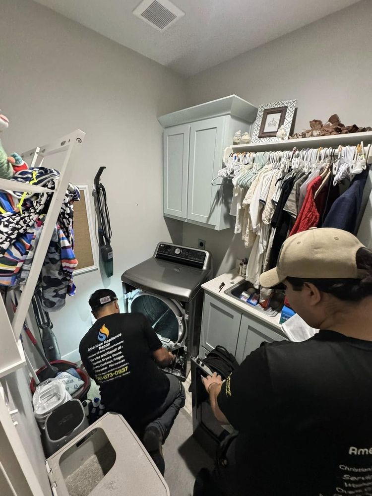 Washer and dryer service in a laundry closet, with everything put back the way we found it.