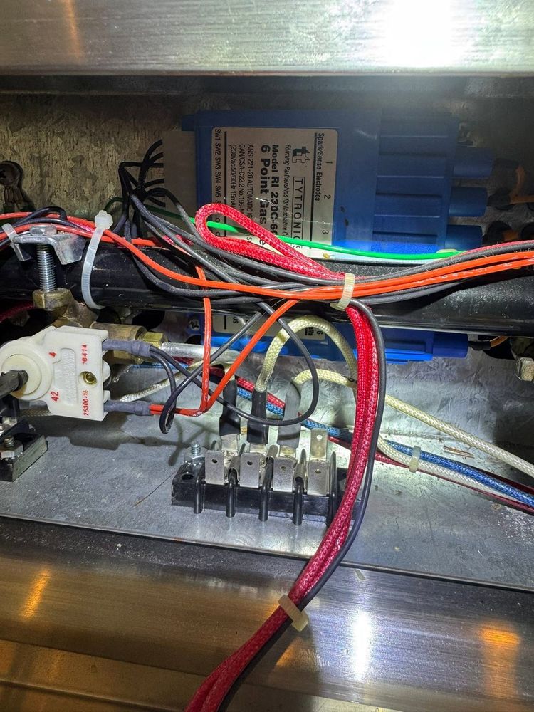 Terminal connections and heavy-gauge wiring inspected — commercial equipment gets the same careful work.